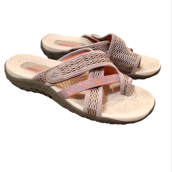 Skechers Women's Taupe Mesh Reggae Slim Slide‎ Hiking Casual Sandal 8 - Picture 1 of 5